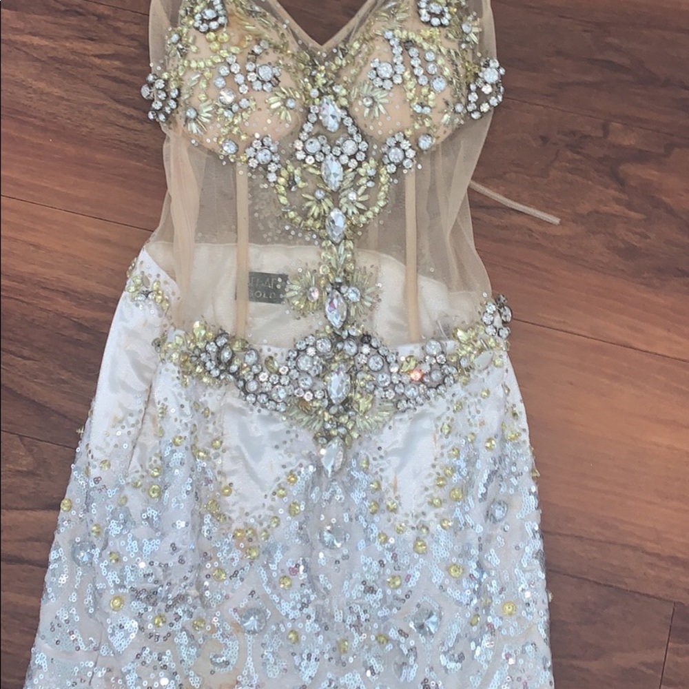 Musani gold white and nude dress